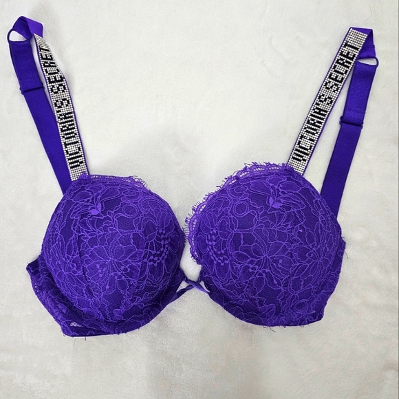 Victoria's Secret Bombshell Add 2 Cups Very Sexy Bling Spellout Strap PushUp Bra - Picture 9 of 10